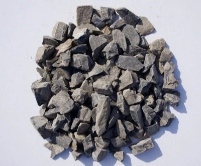 Earl Grey decorative gravel, cool grey and charcoal angular stone on a white background