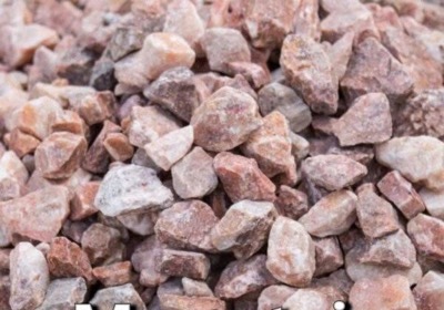 Mountain Rose rock, marbled chips in pink, rose and cream, shiny in the sun
